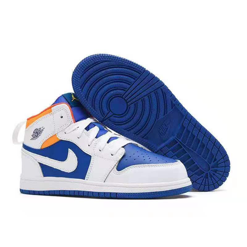 Youth Running Weapon Air Jordan 1 White/Blue Shoes 56